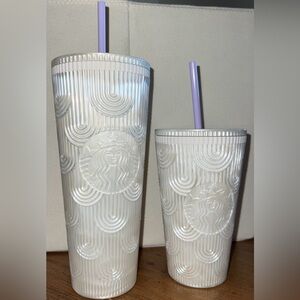 Starbucks Spring 2023 Pearl White Mermaid Venti & Grande Cold Cup Tumblers NEW